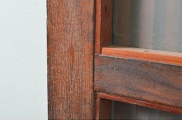 アンティーク建具　総欅(ケヤキ)材　堂々とした佇まいが存在感を放つガラス入り格子蔵戸1枚(玄関戸、格子戸、引き戸)(R-079630)