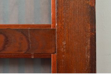 アンティーク建具　総欅(ケヤキ)材　堂々とした佇まいが存在感を放つガラス入り格子蔵戸1枚(玄関戸、格子戸、引き戸)(R-079630)