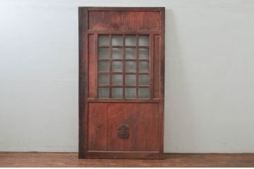 アンティーク建具　総栗材　時代の流れを感じさせる升目(マス目)格子蔵戸1枚(きつね格子、狐格子、引き戸、玄関戸、格子戸)(R-079631)
