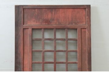 アンティーク建具　総栗材　時代の流れを感じさせる升目(マス目)格子蔵戸1枚(きつね格子、狐格子、引き戸、玄関戸、格子戸)(R-079631)