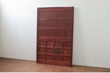 アンティーク建具　上手物!!　背も高い!!　北陸産　総欅(ケヤキ)材　和の空間を高める格子蔵戸1枚(格子戸、引き戸、玄関戸)(R-079632)