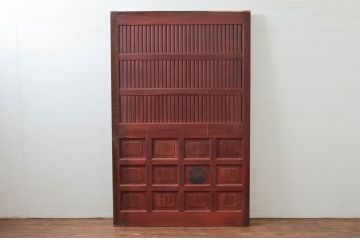 アンティーク建具　上手物!!　背も高い!!　北陸産　総欅(ケヤキ)材　和の空間を高める格子蔵戸1枚(格子戸、引き戸、玄関戸)(R-079632)