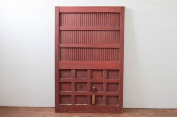 アンティーク建具　上手物!!　背も高い!!　北陸産　総欅(ケヤキ)材　和の空間を高める格子蔵戸1枚(格子戸、引き戸、玄関戸)(R-079632)