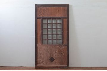 アンティーク建具　総栗材　時代の流れを感じさせる升目(マス目)格子蔵戸1枚(きつね格子、狐格子、引き戸、玄関戸、格子戸)(R-079633)