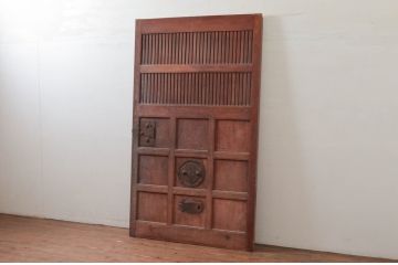 アンティーク建具　上手物!!　北陸産　総欅(ケヤキ)材　和の空間を高める格子蔵戸1枚(格子戸、引き戸、玄関戸)(R-079636)