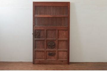アンティーク建具　上手物!!　北陸産　総欅(ケヤキ)材　和の空間を高める格子蔵戸1枚(格子戸、引き戸、玄関戸)(R-079636)
