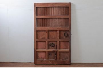アンティーク建具　上手物!!　北陸産　総欅(ケヤキ)材　和の空間を高める格子蔵戸1枚(格子戸、引き戸、玄関戸)(R-079636)
