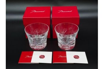 未使用　フランス　Baccarat　バカラ　STELLA(ステラ)　イヤータンブラー2014　繊細なカッティングが魅力のロックグラス2客セット(創設250周年記念、コップ、グラス、フルレッドクリスタルガラス、共箱付き)(R-079640)