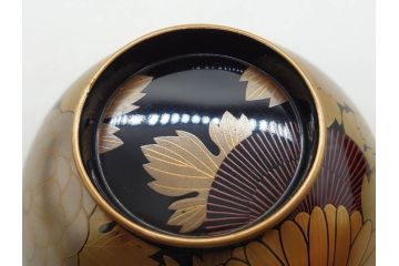 輪島塗　蒔絵　吸物椀　金彩の艶やかなデザインが見事なお椀5客セット(菊、牡丹、花、木製、漆器、漆芸、金彩、和食器、蓋付き)(R-079643)