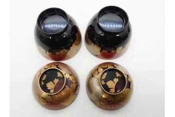 輪島塗　蒔絵　吸物椀　金彩の艶やかなデザインが見事なお椀5客セット(菊、牡丹、花、木製、漆器、漆芸、金彩、和食器、蓋付き)(R-079643)