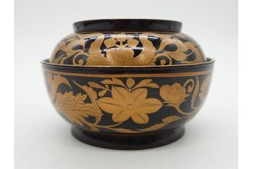 明治〜大正期　輪島塗　金蒔絵　鳳凰　高い品格を感じるお椀5客セット(鳥、牡丹、花、吸物椀、木製、漆器、漆芸、金彩、和食器、蓋付き)(R-079644)