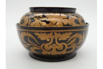 明治〜大正期　輪島塗　金蒔絵　鳳凰　高い品格を感じるお椀5客セット(鳥、牡丹、花、吸物椀、木製、漆器、漆芸、金彩、和食器、蓋付き)(R-079644)