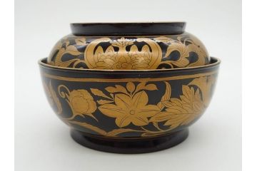 明治〜大正期　輪島塗　金蒔絵　鳳凰　高い品格を感じるお椀5客セット(鳥、牡丹、花、吸物椀、木製、漆器、漆芸、金彩、和食器、蓋付き)(R-079644)