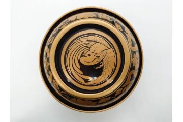 明治〜大正期　輪島塗　金蒔絵　鳳凰　高い品格を感じるお椀5客セット(鳥、牡丹、花、吸物椀、木製、漆器、漆芸、金彩、和食器、蓋付き)(R-079644)