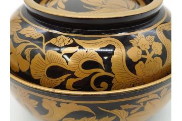 明治〜大正期　輪島塗　金蒔絵　鳳凰　高い品格を感じるお椀5客セット(鳥、牡丹、花、吸物椀、木製、漆器、漆芸、金彩、和食器、蓋付き)(R-079644)