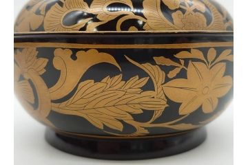 明治〜大正期　輪島塗　金蒔絵　鳳凰　高い品格を感じるお椀5客セット(鳥、牡丹、花、吸物椀、木製、漆器、漆芸、金彩、和食器、蓋付き)(R-079644)