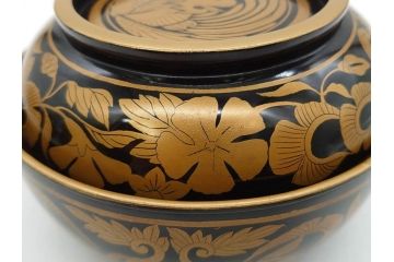 明治〜大正期　輪島塗　金蒔絵　鳳凰　高い品格を感じるお椀5客セット(鳥、牡丹、花、吸物椀、木製、漆器、漆芸、金彩、和食器、蓋付き)(R-079644)