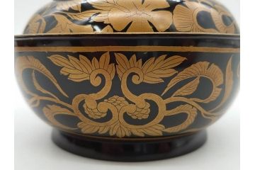 明治〜大正期　輪島塗　金蒔絵　鳳凰　高い品格を感じるお椀5客セット(鳥、牡丹、花、吸物椀、木製、漆器、漆芸、金彩、和食器、蓋付き)(R-079644)