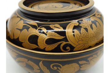 明治〜大正期　輪島塗　金蒔絵　鳳凰　高い品格を感じるお椀5客セット(鳥、牡丹、花、吸物椀、木製、漆器、漆芸、金彩、和食器、蓋付き)(R-079644)