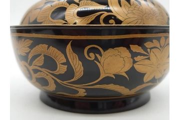 明治〜大正期　輪島塗　金蒔絵　鳳凰　高い品格を感じるお椀5客セット(鳥、牡丹、花、吸物椀、木製、漆器、漆芸、金彩、和食器、蓋付き)(R-079644)