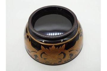 明治〜大正期　輪島塗　金蒔絵　鳳凰　高い品格を感じるお椀5客セット(鳥、牡丹、花、吸物椀、木製、漆器、漆芸、金彩、和食器、蓋付き)(R-079644)