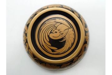 明治〜大正期　輪島塗　金蒔絵　鳳凰　高い品格を感じるお椀5客セット(鳥、牡丹、花、吸物椀、木製、漆器、漆芸、金彩、和食器、蓋付き)(R-079644)