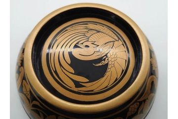 明治〜大正期　輪島塗　金蒔絵　鳳凰　高い品格を感じるお椀5客セット(鳥、牡丹、花、吸物椀、木製、漆器、漆芸、金彩、和食器、蓋付き)(R-079644)