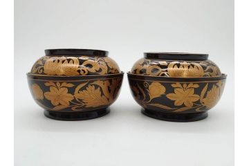 明治〜大正期　輪島塗　金蒔絵　鳳凰　高い品格を感じるお椀5客セット(鳥、牡丹、花、吸物椀、木製、漆器、漆芸、金彩、和食器、蓋付き)(R-079644)