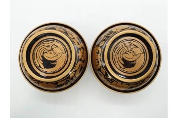 明治〜大正期　輪島塗　金蒔絵　鳳凰　高い品格を感じるお椀5客セット(鳥、牡丹、花、吸物椀、木製、漆器、漆芸、金彩、和食器、蓋付き)(R-079644)