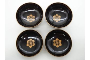 明治〜大正期　輪島塗　金蒔絵　鳳凰　高い品格を感じるお椀5客セット(鳥、牡丹、花、吸物椀、木製、漆器、漆芸、金彩、和食器、蓋付き)(R-079644)
