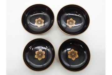 明治〜大正期　輪島塗　金蒔絵　鳳凰　高い品格を感じるお椀5客セット(鳥、牡丹、花、吸物椀、木製、漆器、漆芸、金彩、和食器、蓋付き)(R-079644)