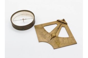 江戸期　法橋規周　黄銅　象限儀(四分儀)　羅針盤　時代を感じる測量器&方位磁針セット(コンパス、方位計、方位磁石)(R-079647)