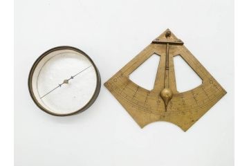 江戸期　法橋規周　黄銅　象限儀(四分儀)　羅針盤　時代を感じる測量器&方位磁針セット(コンパス、方位計、方位磁石)(R-079647)