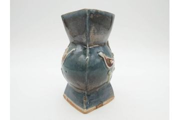 河井寛次郎　花文　独創的なデザインに心惹かれる花扁壷(花入、花器、花生、フラワーベース、共箱付き、日本工芸会シールあり)(R-079648)