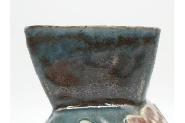 河井寛次郎　花文　独創的なデザインに心惹かれる花扁壷(花入、花器、花生、フラワーベース、共箱付き、日本工芸会シールあり)(R-079648)