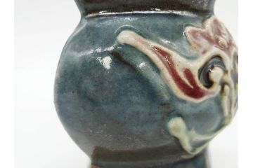 河井寛次郎　花文　独創的なデザインに心惹かれる花扁壷(花入、花器、花生、フラワーベース、共箱付き、日本工芸会シールあり)(R-079648)