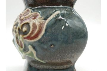 河井寛次郎　花文　独創的なデザインに心惹かれる花扁壷(花入、花器、花生、フラワーベース、共箱付き、日本工芸会シールあり)(R-079648)