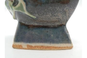 河井寛次郎　花文　独創的なデザインに心惹かれる花扁壷(花入、花器、花生、フラワーベース、共箱付き、日本工芸会シールあり)(R-079648)