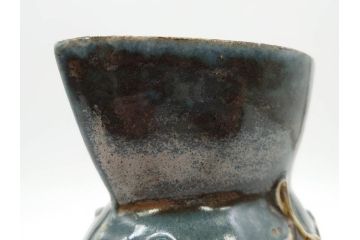 河井寛次郎　花文　独創的なデザインに心惹かれる花扁壷(花入、花器、花生、フラワーベース、共箱付き、日本工芸会シールあり)(R-079648)