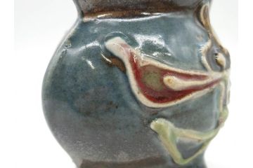 河井寛次郎　花文　独創的なデザインに心惹かれる花扁壷(花入、花器、花生、フラワーベース、共箱付き、日本工芸会シールあり)(R-079648)