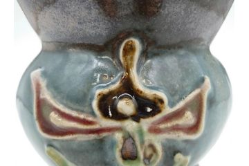 河井寛次郎　花文　独創的なデザインに心惹かれる花扁壷(花入、花器、花生、フラワーベース、共箱付き、日本工芸会シールあり)(R-079648)