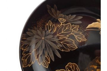 明治期　輪島塗　木製　漆器　金蒔絵　気品漂うお椀10客セット(蓮、菊、蝶、ちょう、花、蓋付き、汁椀、吸物椀、漆芸、和食器)(R-079649)