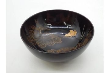 明治期　輪島塗　木製　漆器　金蒔絵　気品漂うお椀10客セット(蓮、菊、蝶、ちょう、花、蓋付き、汁椀、吸物椀、漆芸、和食器)(R-079649)