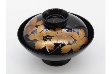昭和期　輪島塗　漆器　木製　金蒔絵　豪華な金彩が美しいお椀9客セット(鉄線花?、漆芸、蓋付き、汁椀、吸物椀、和食器)(R-079650)
