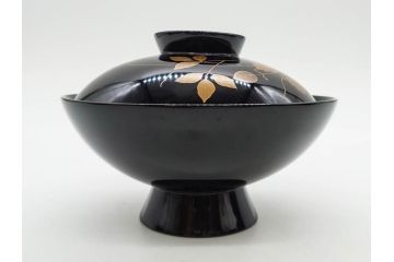 昭和期　輪島塗　漆器　木製　金蒔絵　豪華な金彩が美しいお椀9客セット(鉄線花?、漆芸、蓋付き、汁椀、吸物椀、和食器)(R-079650)