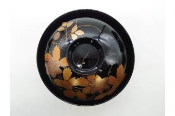 昭和期　輪島塗　漆器　木製　金蒔絵　豪華な金彩が美しいお椀9客セット(鉄線花?、漆芸、蓋付き、汁椀、吸物椀、和食器)(R-079650)
