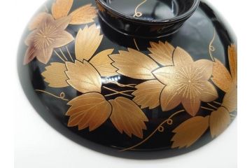 昭和期　輪島塗　漆器　木製　金蒔絵　豪華な金彩が美しいお椀9客セット(鉄線花?、漆芸、蓋付き、汁椀、吸物椀、和食器)(R-079650)
