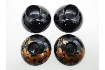 昭和期　輪島塗　漆器　木製　金蒔絵　豪華な金彩が美しいお椀9客セット(鉄線花?、漆芸、蓋付き、汁椀、吸物椀、和食器)(R-079650)