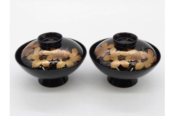 昭和期　輪島塗　漆器　木製　金蒔絵　豪華な金彩が美しいお椀9客セット(鉄線花?、漆芸、蓋付き、汁椀、吸物椀、和食器)(R-079650)