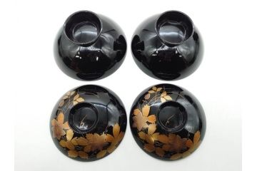 昭和期　輪島塗　漆器　木製　金蒔絵　豪華な金彩が美しいお椀9客セット(鉄線花?、漆芸、蓋付き、汁椀、吸物椀、和食器)(R-079650)